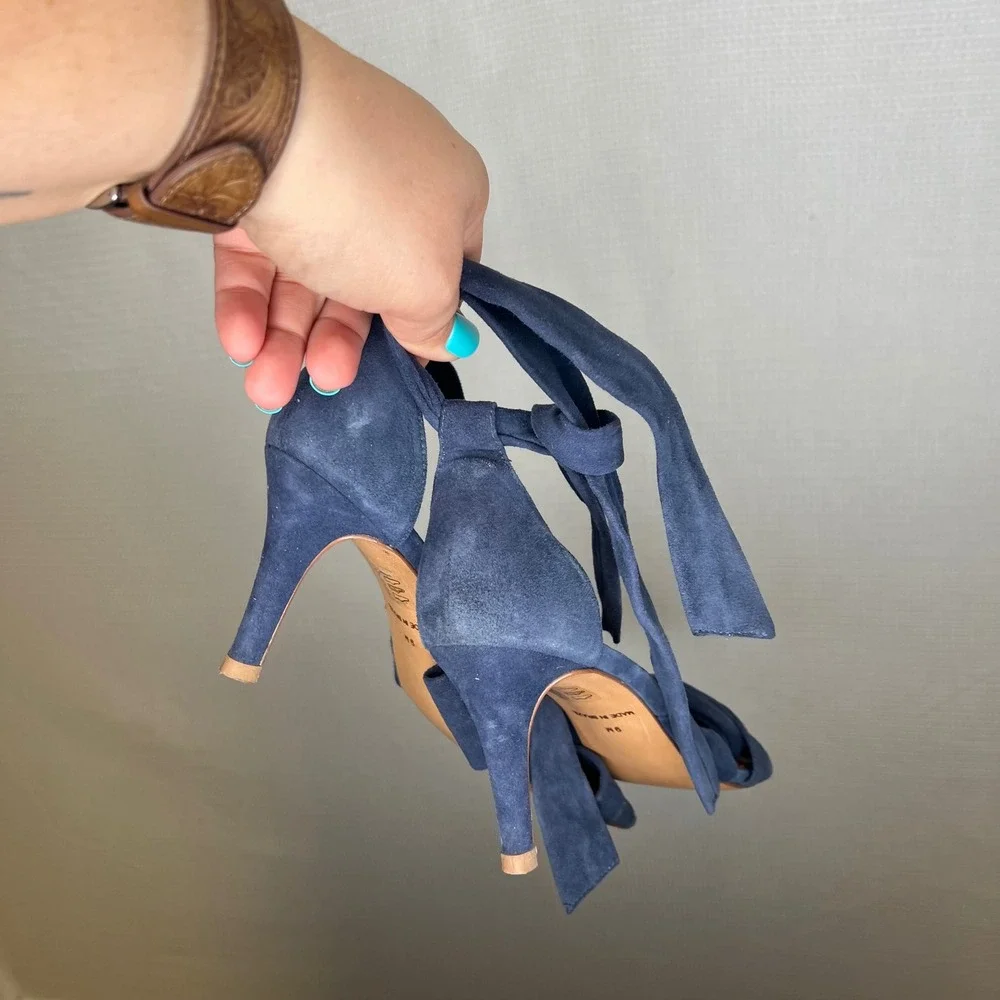 Klub Nico Navy Blue Suede Ankle Tie Knot Stiletto Sandals Heels Size 9M Brazil